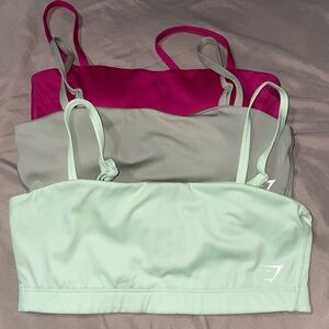 Women's Gymshark Bandeau Sports Bra Set - Pink, Sage Green, and Mint